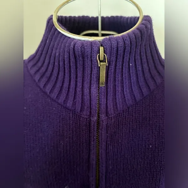 Lauren Ralph Lauren Cotton Sweater Purple Full Zip Turtleneck Large - Image 11