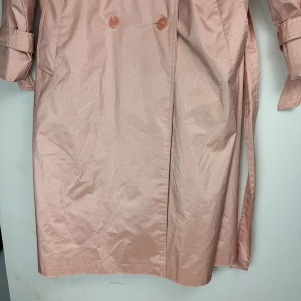 Vtg Saxton Hall Blush Pink Shimmer Trench Coat Jacket Sz 10 Belted Waist - Image 9