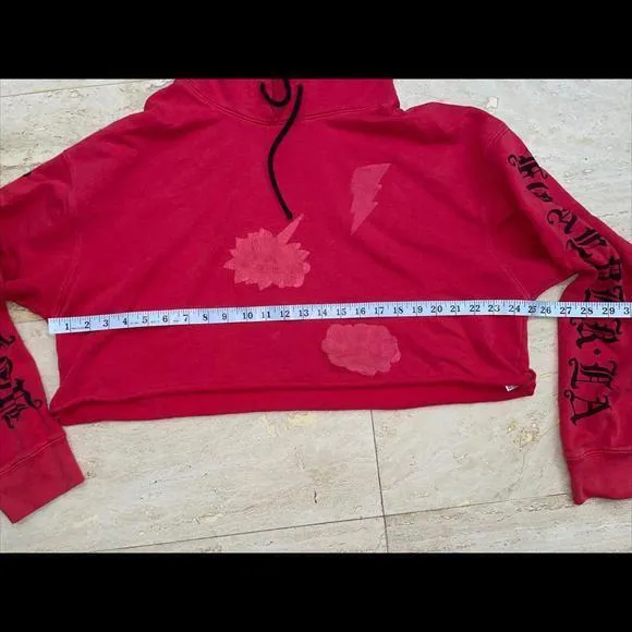 ADAPTATION Hollywood Forever Hoodie Womens Medium Cropped Crew‎ Neck Red - Image 3