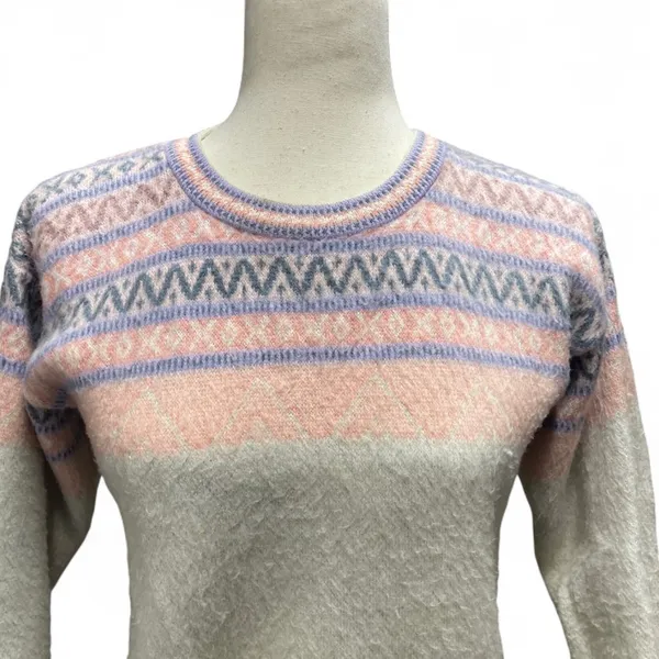Aprés Style Preppy Pink Puprple Wool‎ Blend Fair Isle Sweater - Image 2