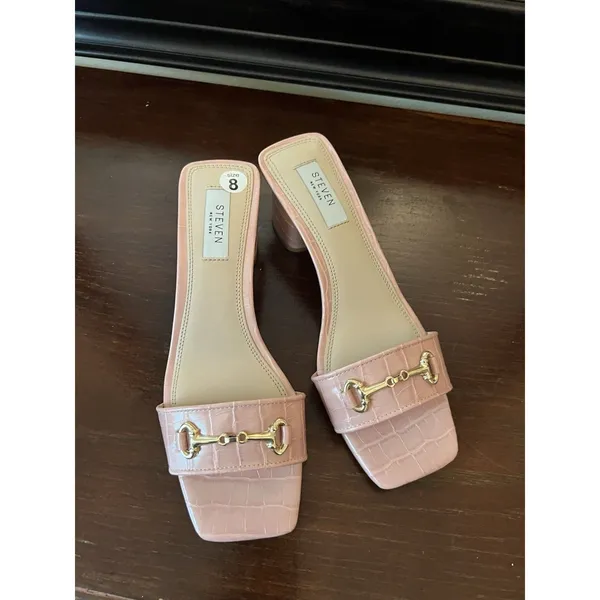 Steven Pink‎ Croc Gold Horse Bit Slip On Sandals Womens Size 8 - Image 2
