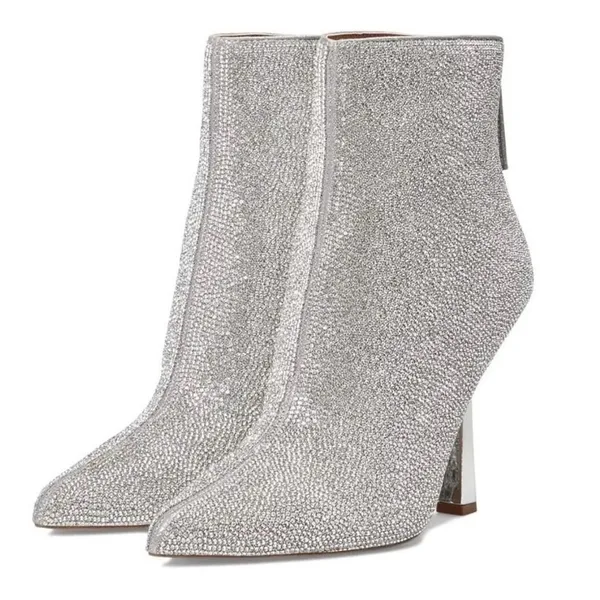 Steve Madden Callen Silver Rhinestone Ankle Pointed Toe 4.35" Mirror Heel 8 Boot - Image 12