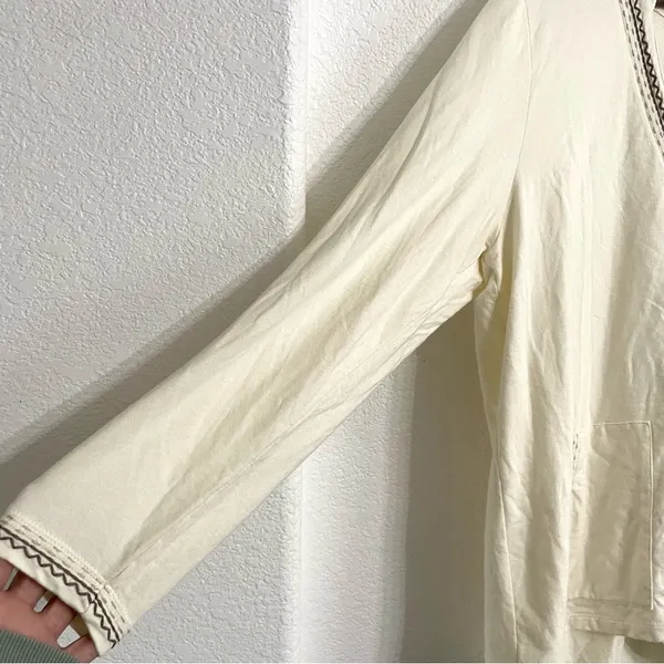 J Jill Womens Cardigan Ivory One Button Emroidered Hooded Cotton Size Large - Image 5