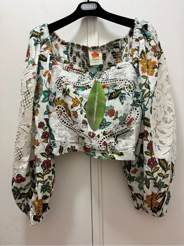 Nwt $198 Farm Rio Off-White Lace Botanicals Blouse Xl - Image 6