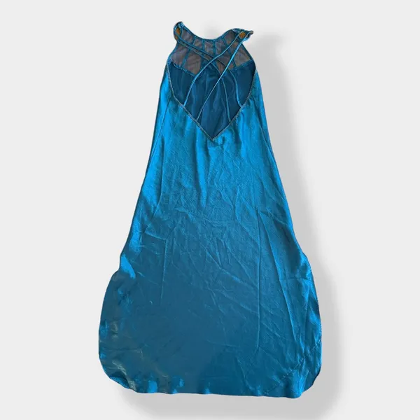Victorias Secret Vintage‎ Gold label Long Blue Slip Dress Size M - Image 5