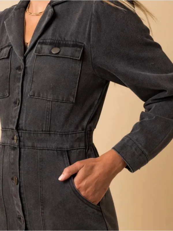 Gilli Acid Wash Denim Mini Dress Size Small - Image 3