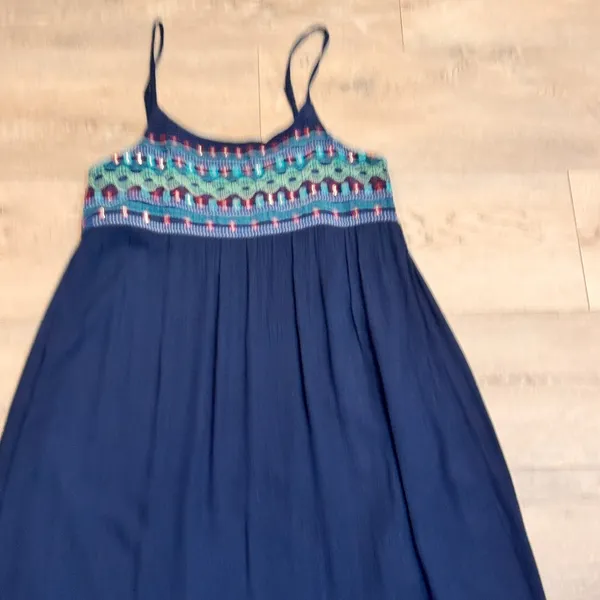 Romeo & Juliet Couture Navy Embroidered‎ Maxi Dress Spaghetti Straps Boho Medium - Image 2