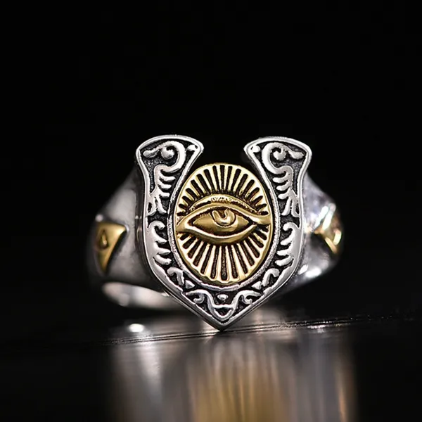925 Silver Plated Adjustable Eye of God Ring for Men Women,Punk Hip Hop Ring - Image 2