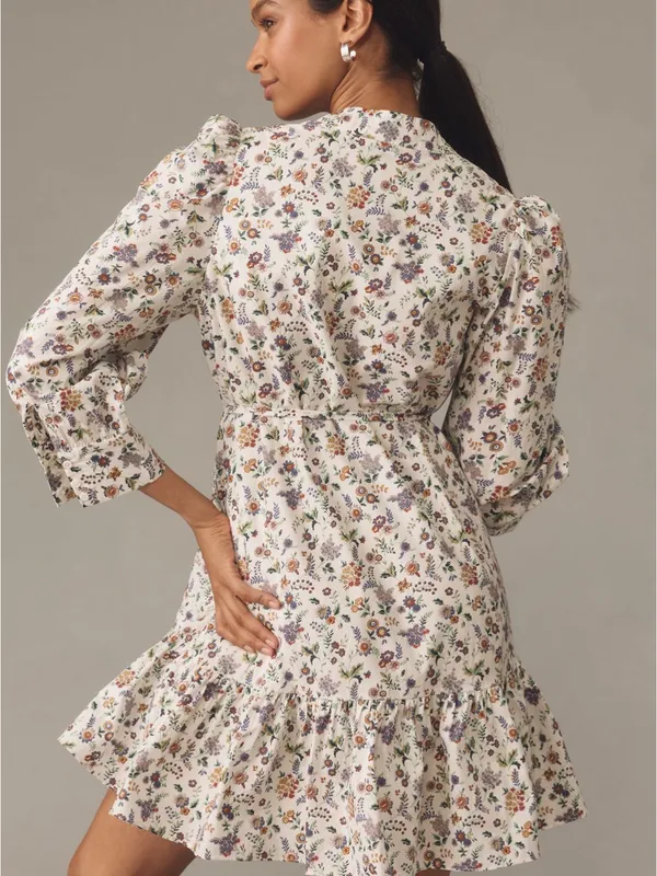 NWT English Factory Floral Pintuck Tie-Waist Mini Dress - White Floral - Image 2