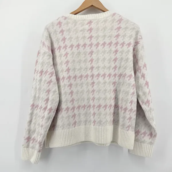 NEW NWT 525 Women's Large Super Soft Crewneck Lurex‎ Fairisle Sweater Pink White - Image 6