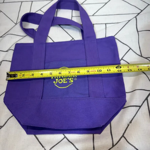 Trader Joe's‎ Mini Canvas Tote Bag Small Purple Embroidered Logo Shopper - Image 3
