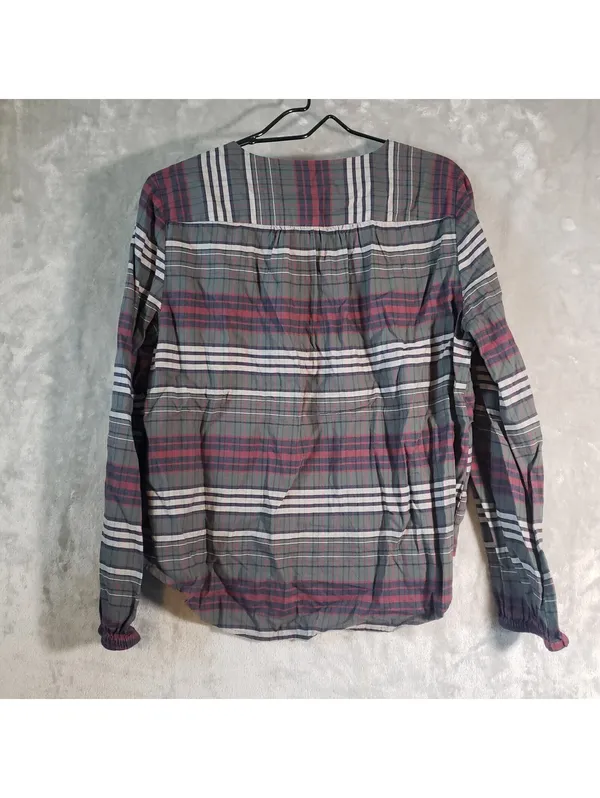 Madewell Plaid V-Neck Button Front Long Sleeve Cotton Blouse Size L - Image 2