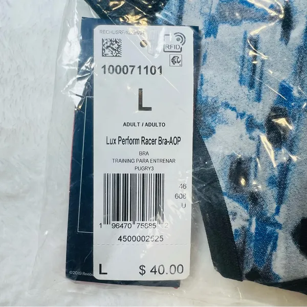 Reebok Lux Perform Printed Racer Bra - Pure Grey - Large - NWT - Image 6