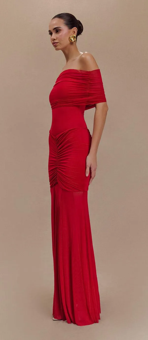 Slinky And Mesh Off Shoulder Maxi Dress - Image 3