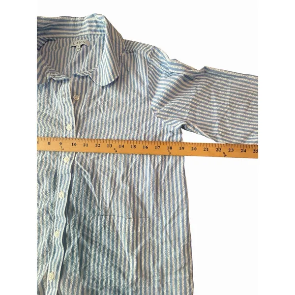 Lake Pajama Top Medium Blue White Stripe Seersucker 3/4 Sleeve Button #GGG8-1 - Image 6
