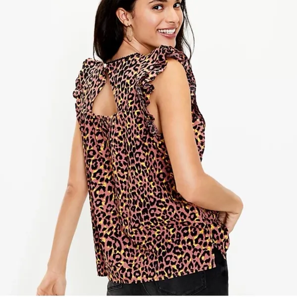 LOFT‎ Large Leopard Print Cutout Back Ruffe Top Y2K Glam Indie Sleaze - Image 2
