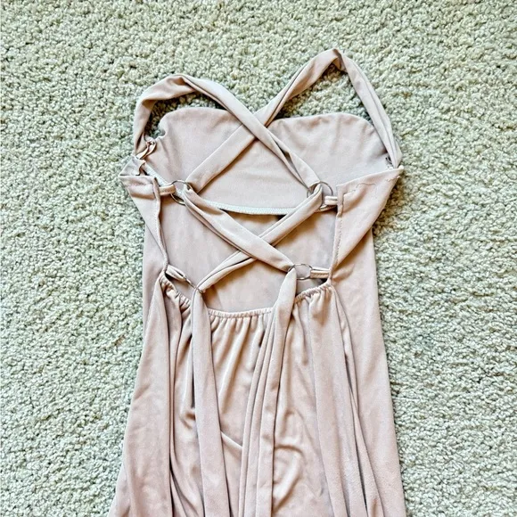 Maxi Dress Womens Small Tan Excellent Open‎ Back Criss Cross Tie Formal Evening - Image 5
