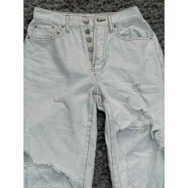 PacSun Women’s Dad Jean Size 23 Distressed Ripped Light Cream Denim High Rise - Image 6