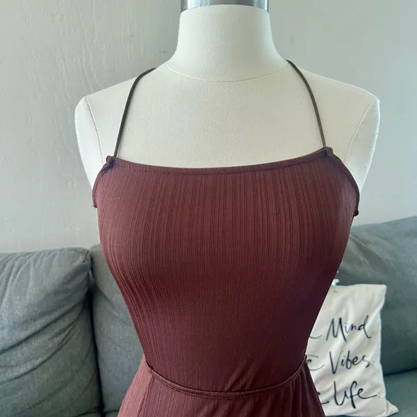 Chocolate Brown Strappy Bodycon Dress - Image 2