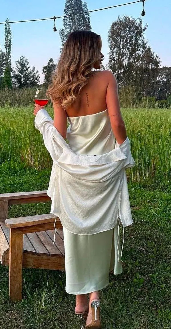 ZARA midi dress satin sleeveless tube olive green wedding party summer - Image 5