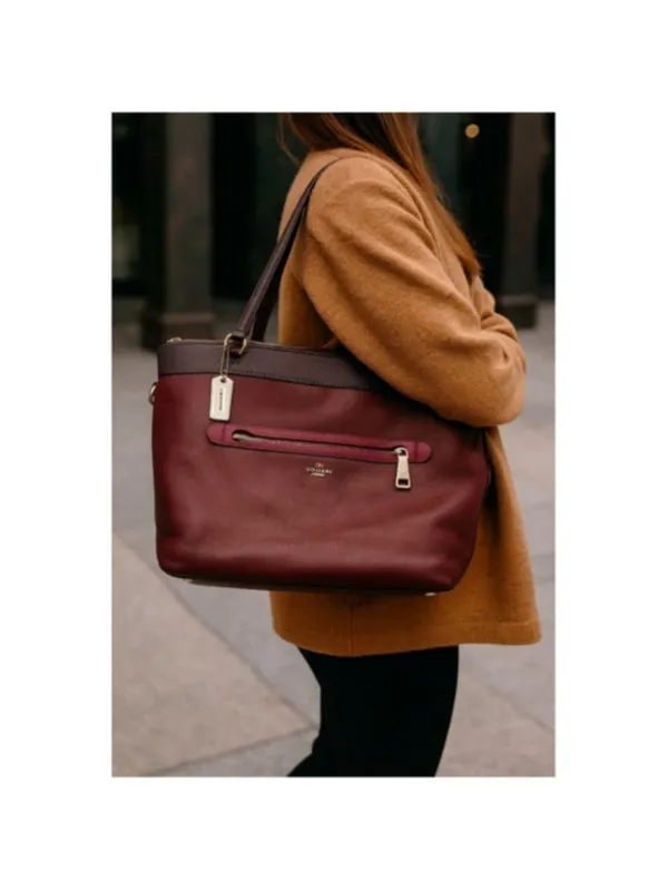 Coach Tyler Burgundy & Aubergine Leather Tote F57210 - Image 6