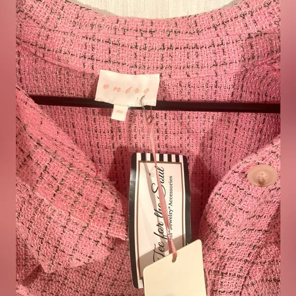Entro Pink Tweed Button Up Shirt Jacket Shacket Barbiecore Feminine Size Medium - Image 3
