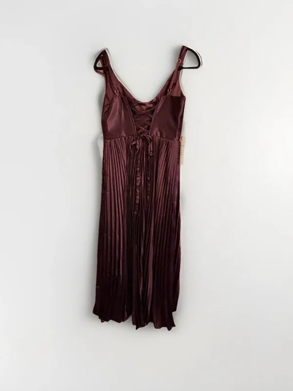 Women's Satin Pleated Maxi Dress in Wine - Image 3