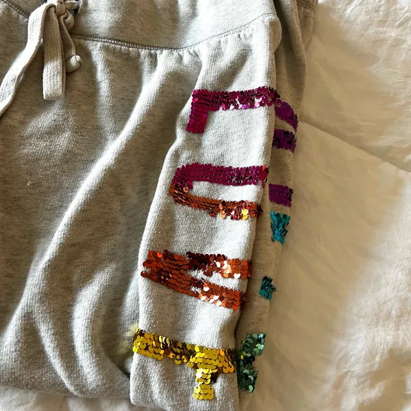 Victoria's Secret Limited Edition Gray Joggers with Multicolor Sequin Accents - Image 3