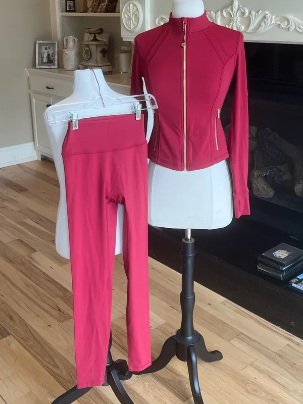 Women's Cranberry Red Active Zip Jacket & Leggings Set New Size XS - Image 3