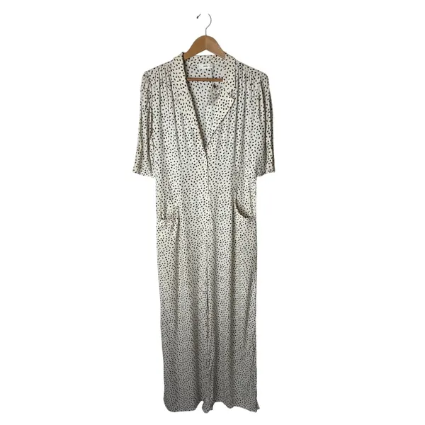 MNG Mango Jumpsuit Women Medium Cream Black Dot NWOT Wide Leg Pocket Preppy - Image 2