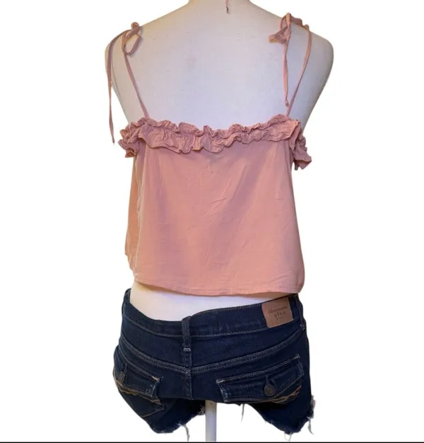 Y2K Pink Ruffle Tie Strap Crop Top Boho Babydoll‎ Cami Size Medium - Image 3