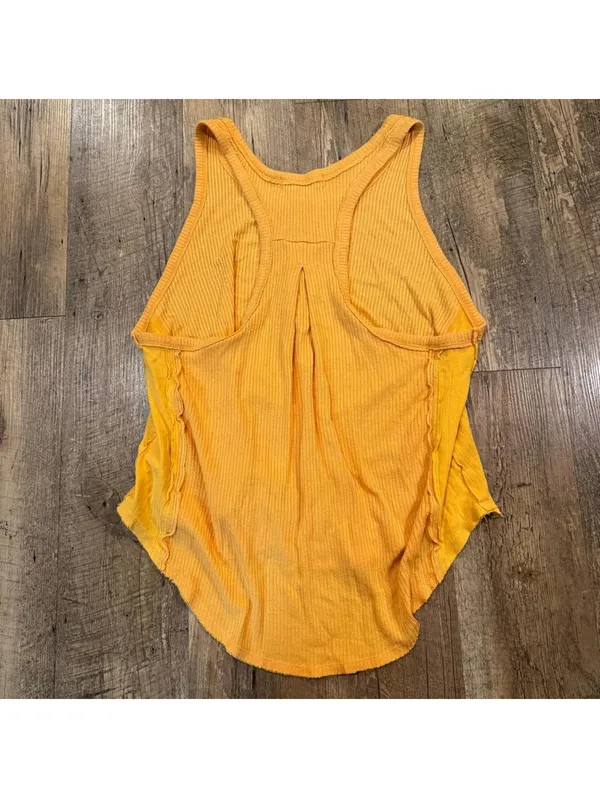 Free People Mustard Yellow Racerback Waffle Knit Tank Top Medium - Image 3
