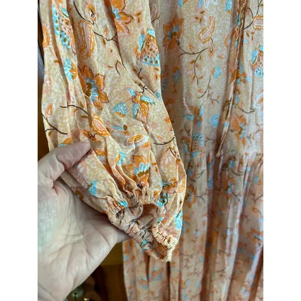 Petal + Pup womens maxi dress size 4 orange print long sleeve v neck tiered - Image 5