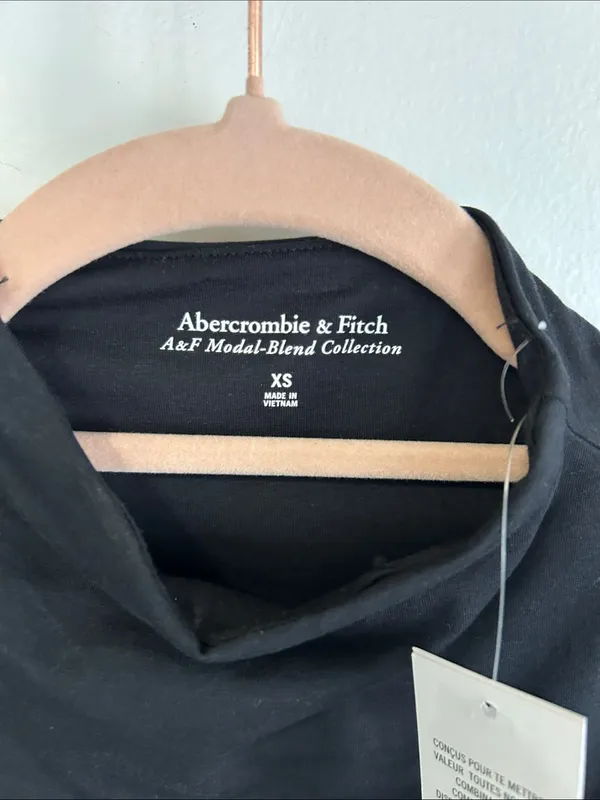 Abercrombie & Fitch Modal Blend Collection Black Ruched Long Sleeve Dress - Image 4