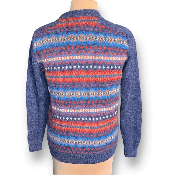 Vintage Fair‎ Isle Cardigan Sweater Navy Red Nordic Preppy Medium Heritage Knit - Image 4