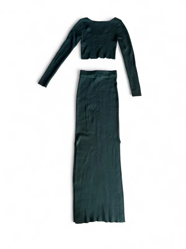 Double Zero Green Ribbed Crop Top + Maxi Skirt Set Small - Image 5