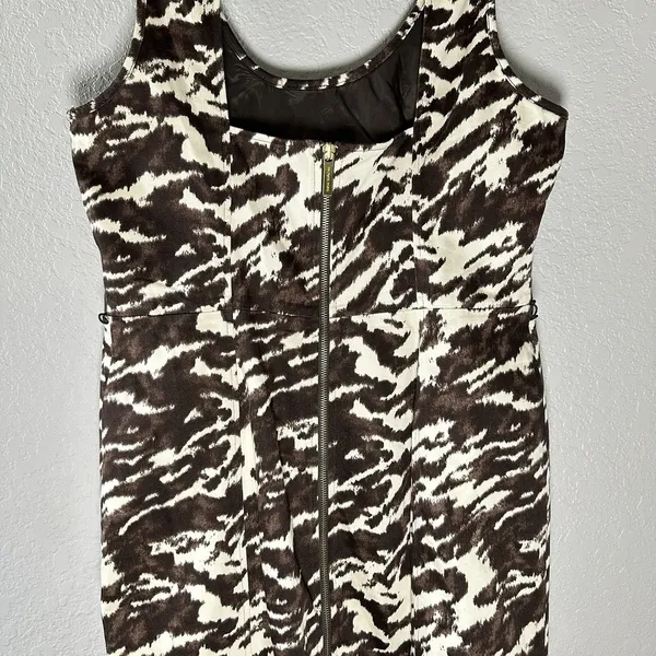 Michael Kors Brown & Cream Abstract‎ Print Bodycon Dress SZ 12 Old Money Chic - Image 7