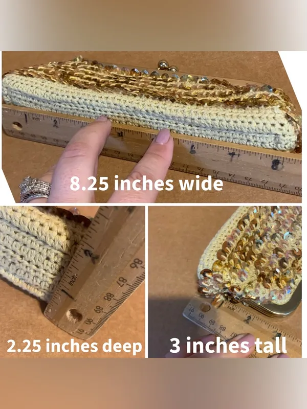 Vintage Y2k Call It Spring Beige Crochet With Gold Sequins Clutch - Image 10