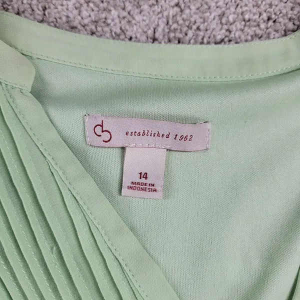 CB established 1962 Womens Dress 14 Green V-Neck Pleated Front Tie Waist Flowy - Image 11
