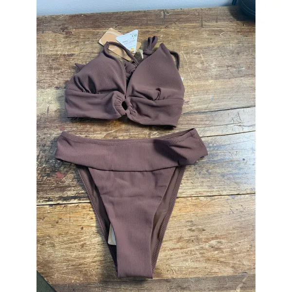 Berlook Dark Coffee‎ Back Tie Bikini NWT size xs Brown - Image 5