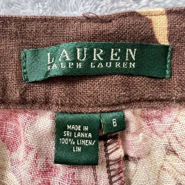Lauren Ralph Lauren Floral Linen Blend Pants Womens Size‎ 6 Brown Pink Beige - Image 7