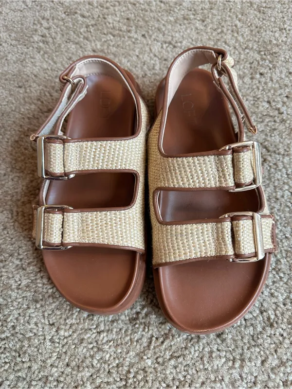 LOFT Tan Woven Dual-Buckle Sandals with Brown Footbed - Image 7