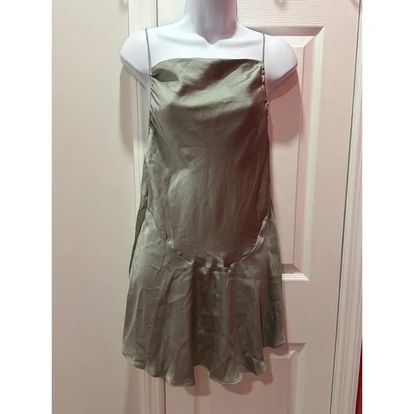 NWOT Free People Intimately Slip Dress Womens Sage Green Satin Ruffle XS - Image 2