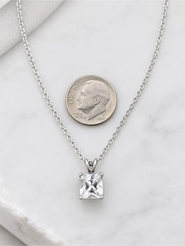 Estate FAS Thai Sterling Silver Princess Cut CZ Solitare Pendant SS Plate Chain - Image 4