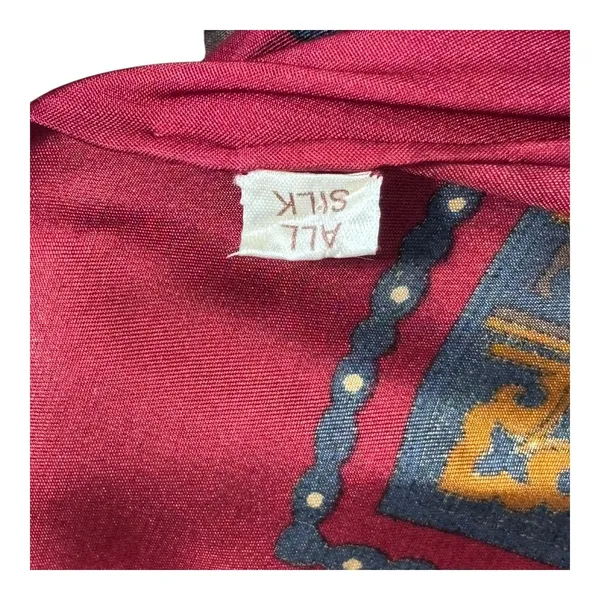Vintage Silk Paisley Printed Scarf Red Blue Medallion Made In England Equestrian - Image 5
