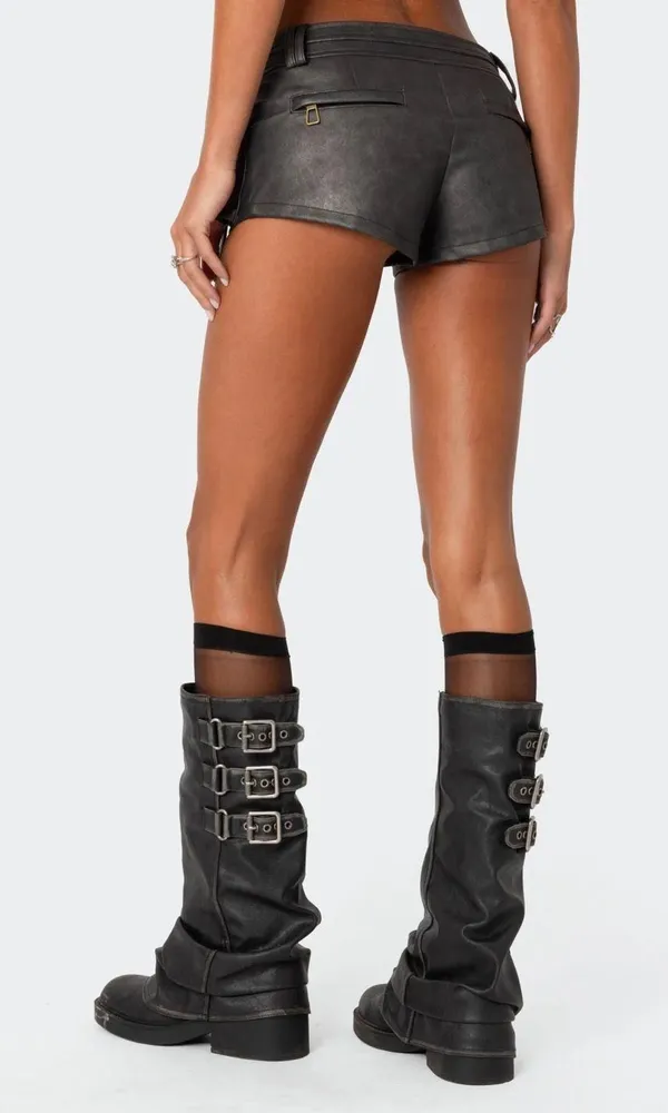 Edikted Faux Leather Micro Cargo Shorts - Image 5