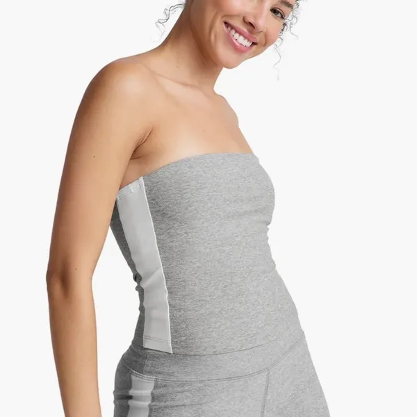 NWT Beyond Yoga Spacedye Line Up Strapless Cropped Top Silver White Stripe S - Image 2