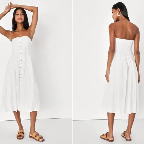LULU's Casual Summer Bridal Brunch Beach Summer Honeymoon Midi Dress - Image 3