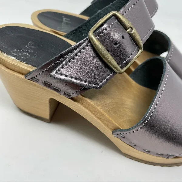 Sven Originals 2 Strap Buckle Wood Swedish Wooden Sandals Clogs Pewter 35 5 - Image 4