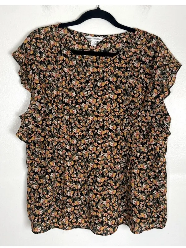 Counterparts size XL Floral Ruffle Sleeve Top - Image 2